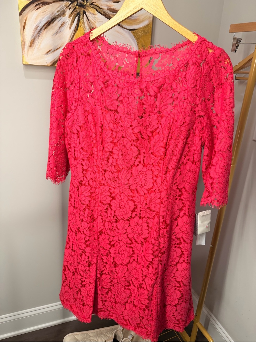 Eliza J Hot Pink Floral Lace Long Sleeve Shift Dress